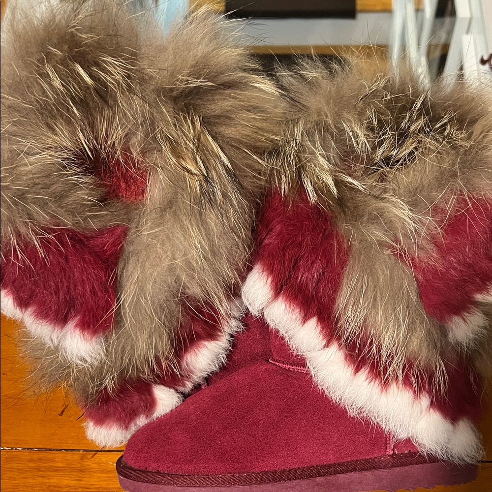 Faux Fur Trimmed Red Boots